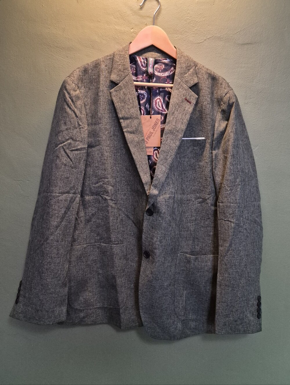 PJ Paul Jones Olive Green Textured Blazer Sport Coat Paisley Lining XL NWT